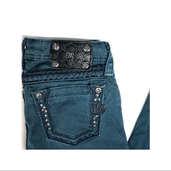 SOLD Miss Me Girls Dark Teal Skinny Jeans Size 14 - Picture 3 of 8